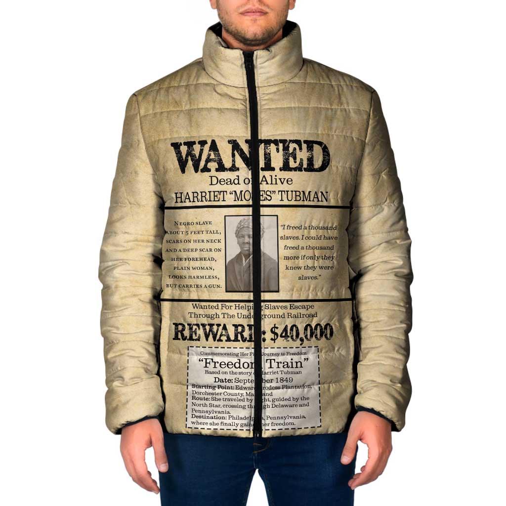 WANTED for Freedom Padded Jacket Harriet Moses Tubman - Wonder Print Shop