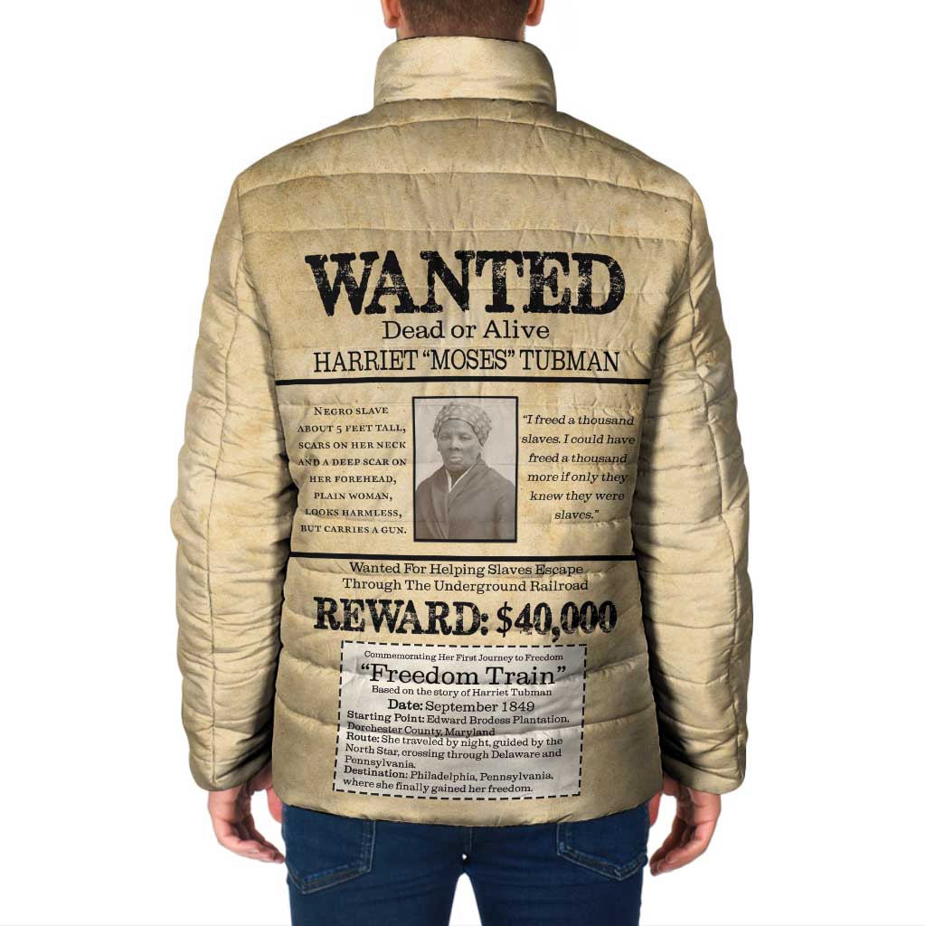 WANTED for Freedom Padded Jacket Harriet Moses Tubman - Wonder Print Shop