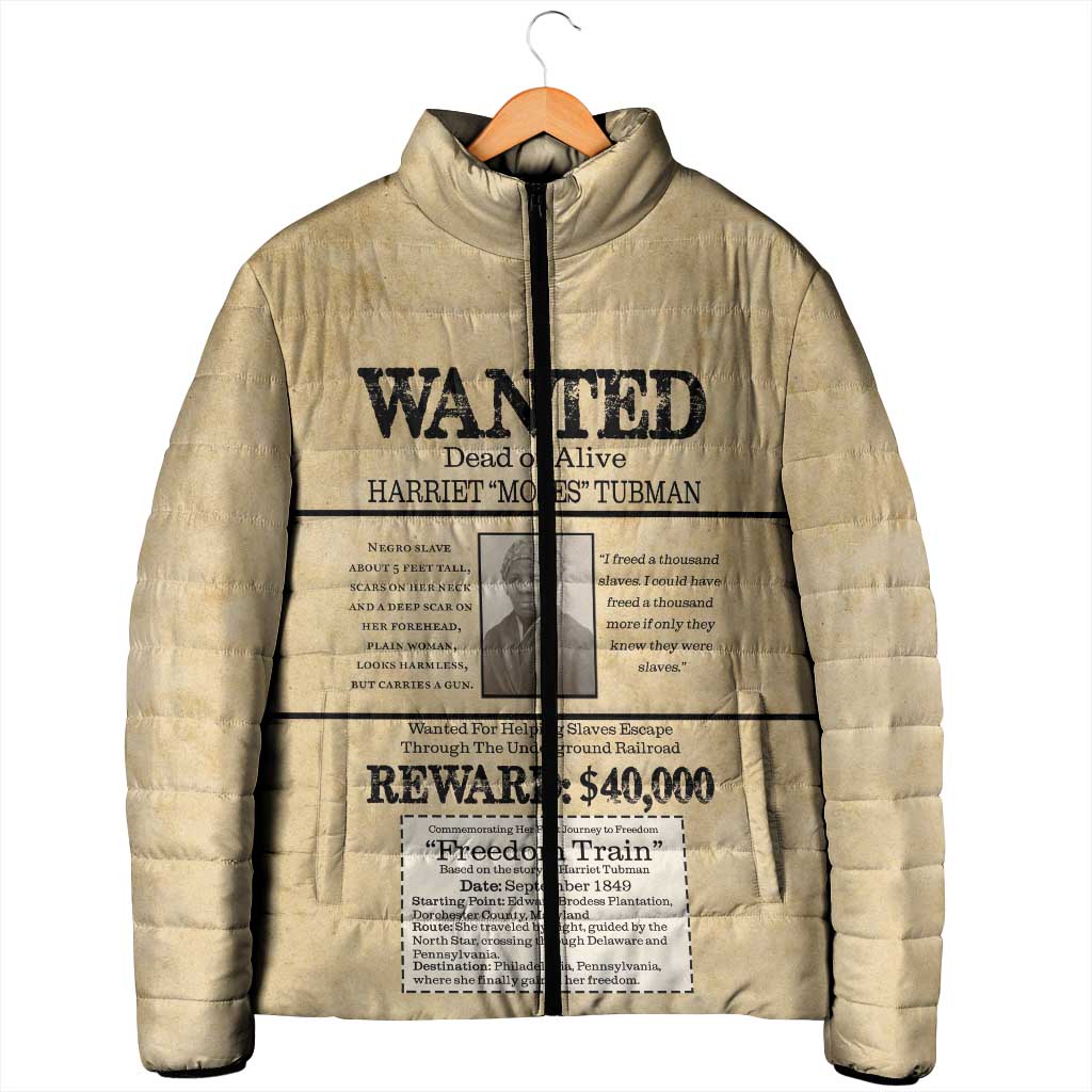 WANTED for Freedom Padded Jacket Harriet Moses Tubman - Wonder Print Shop