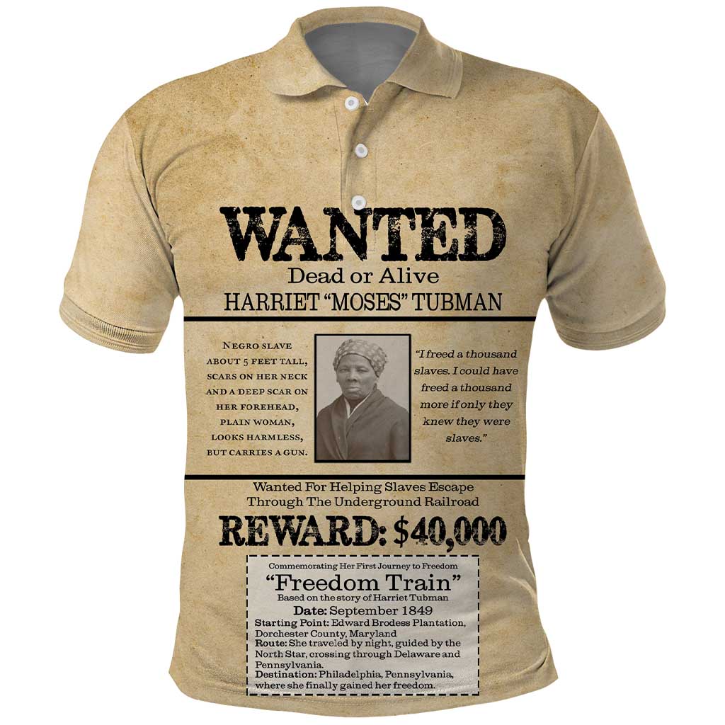 WANTED for Freedom Polo Shirt Harriet Moses Tubman - Wonder Print Shop
