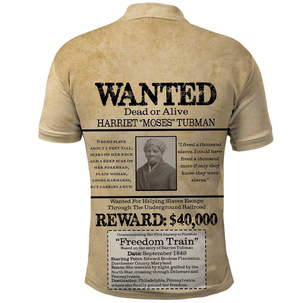 WANTED for Freedom Polo Shirt Harriet Moses Tubman - Wonder Print Shop