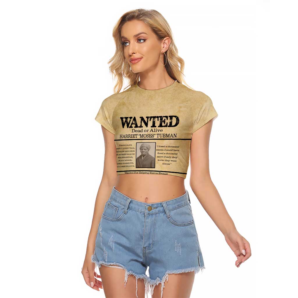 WANTED for Freedom Raglan Cropped T Shirt Harriet Moses Tubman - Wonder Print Shop