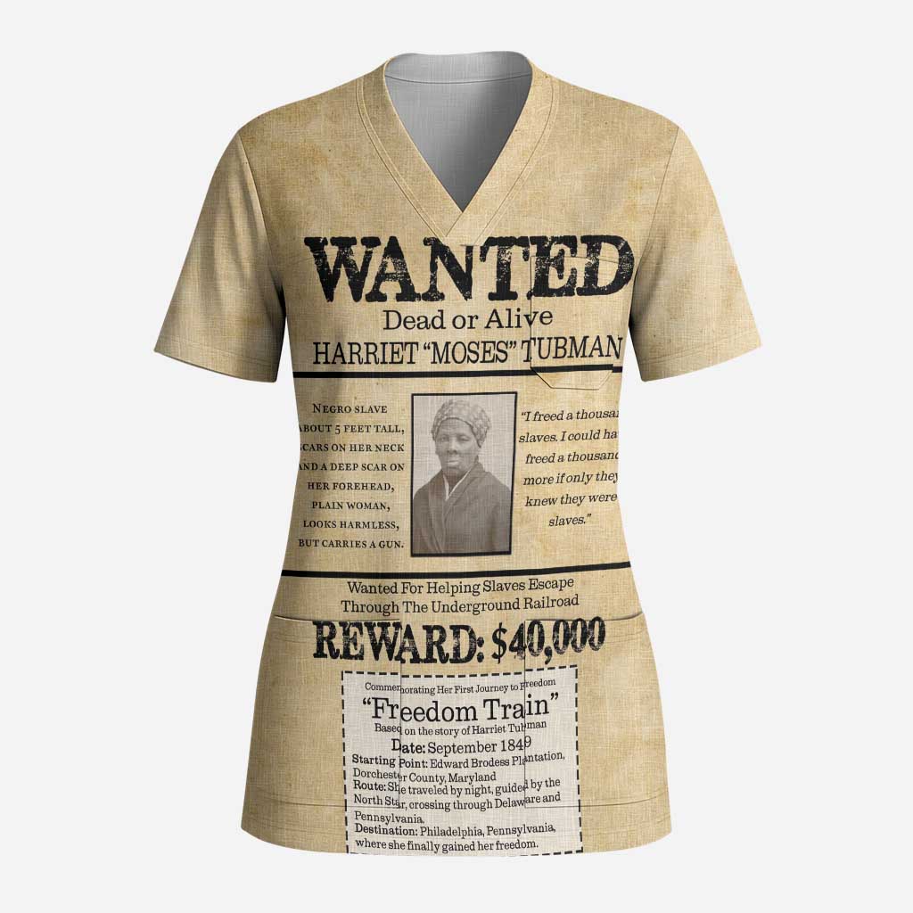 WANTED for Freedom Scrub Top Harriet Moses Tubman - Wonder Print Shop