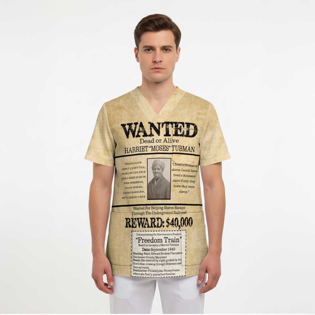 WANTED for Freedom Scrub Top Harriet Moses Tubman - Wonder Print Shop