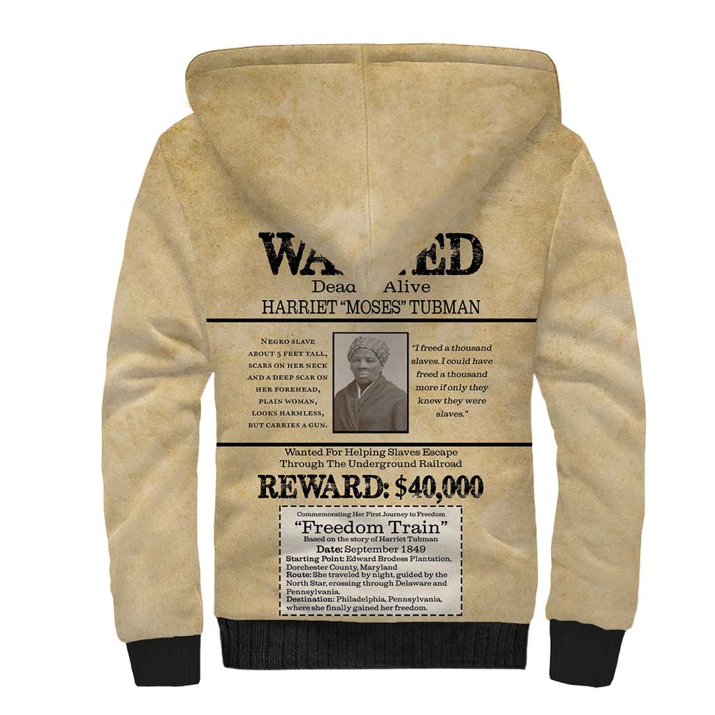 WANTED for Freedom Sherpa Hoodie Harriet Moses Tubman - Wonder Print Shop