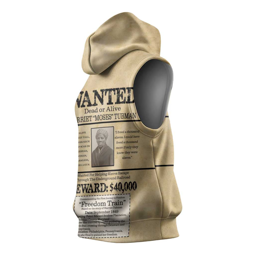 WANTED for Freedom Sleeveless Hoodie Harriet Moses Tubman - Wonder Print Shop
