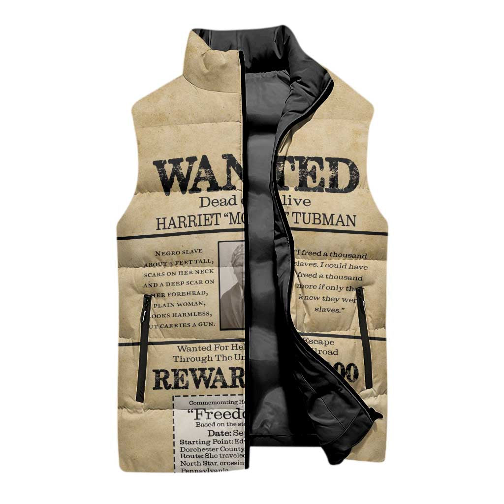 WANTED for Freedom Sleeveless Puffer Jacket Harriet Moses Tubman - Wonder Print Shop