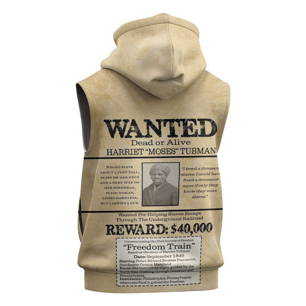 WANTED for Freedom Sleeveless Zip Hoodie Harriet Moses Tubman - Wonder Print Shop