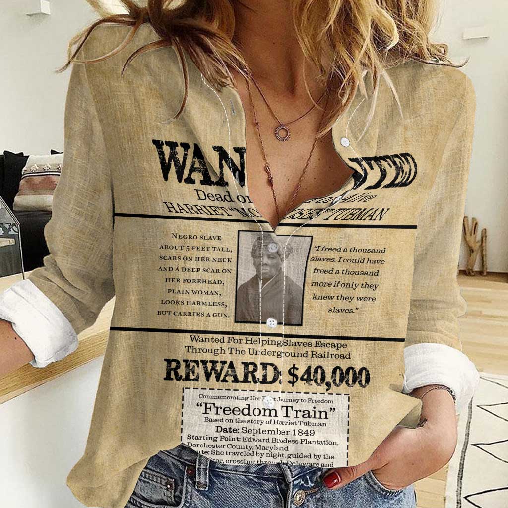 WANTED for Freedom Women Casual Shirt Harriet Moses Tubman - Wonder Print Shop