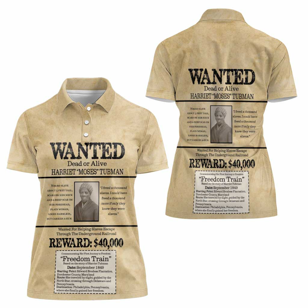 WANTED for Freedom Women Polo Shirt Harriet Moses Tubman - Wonder Print Shop