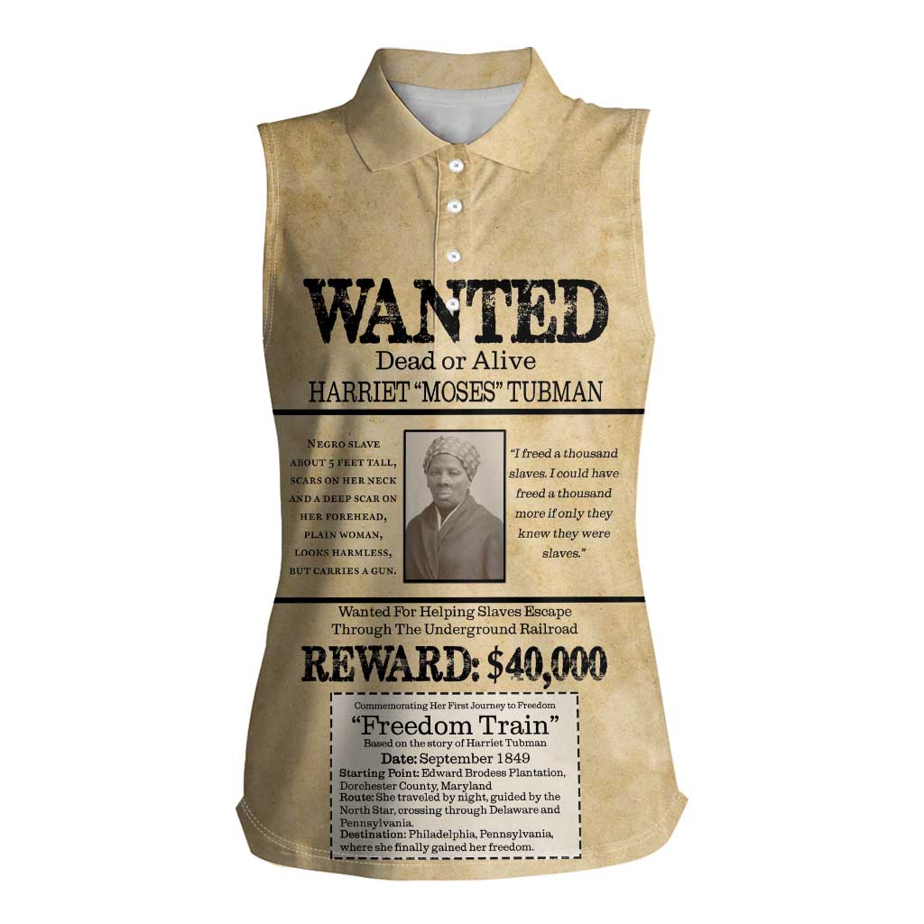 WANTED for Freedom Women Sleeveless Polo Shirt Harriet Moses Tubman - Wonder Print Shop