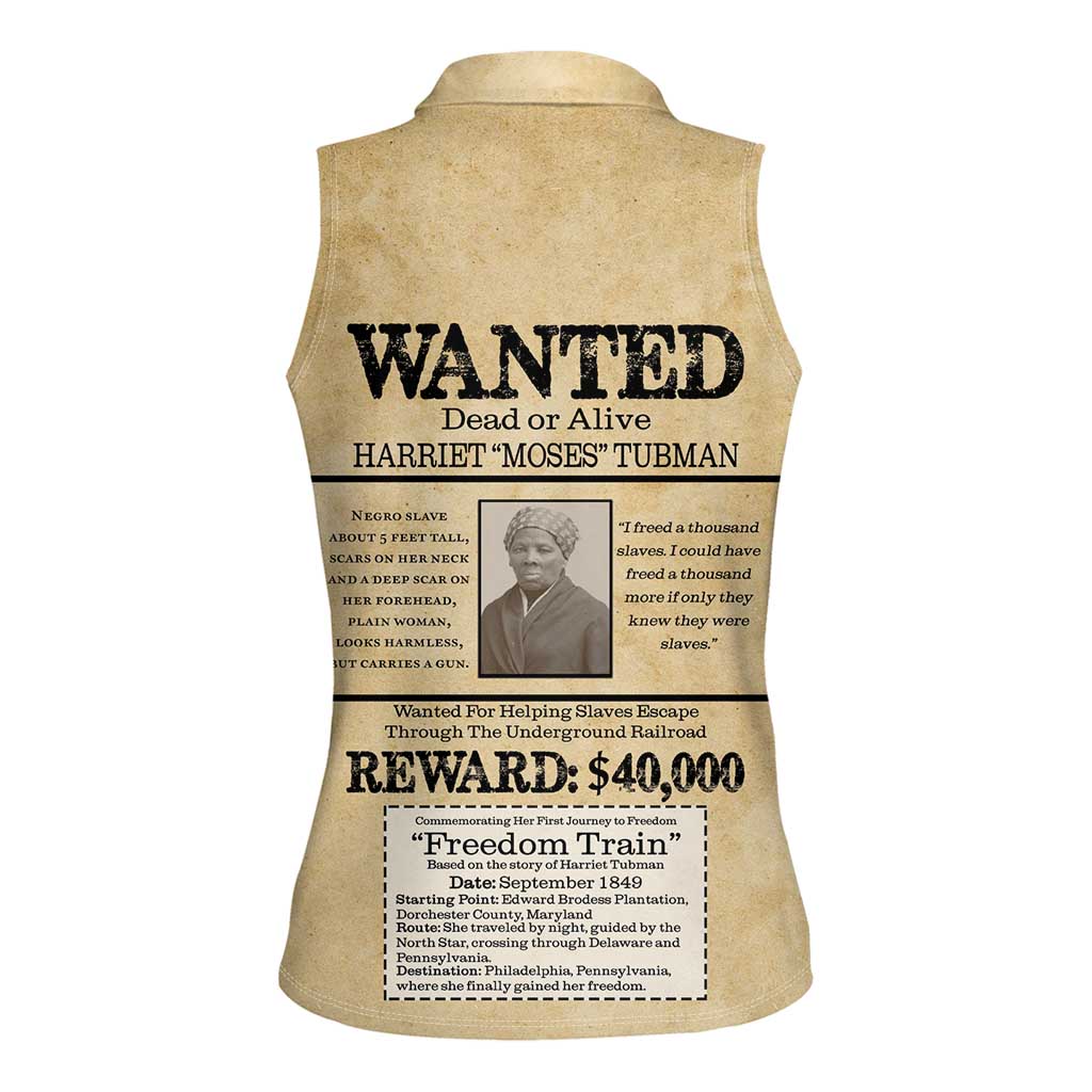 WANTED for Freedom Women Sleeveless Polo Shirt Harriet Moses Tubman - Wonder Print Shop