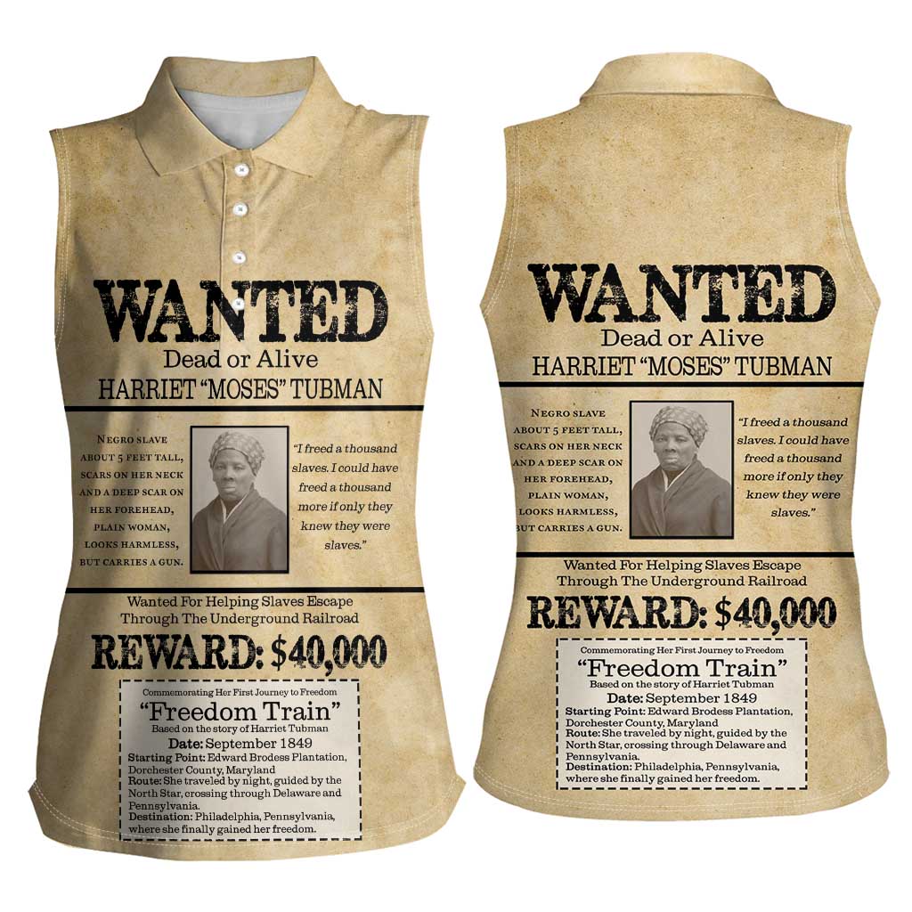 WANTED for Freedom Women Sleeveless Polo Shirt Harriet Moses Tubman - Wonder Print Shop