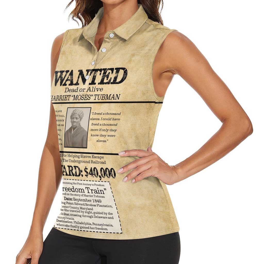 WANTED for Freedom Women Sleeveless Polo Shirt Harriet Moses Tubman - Wonder Print Shop