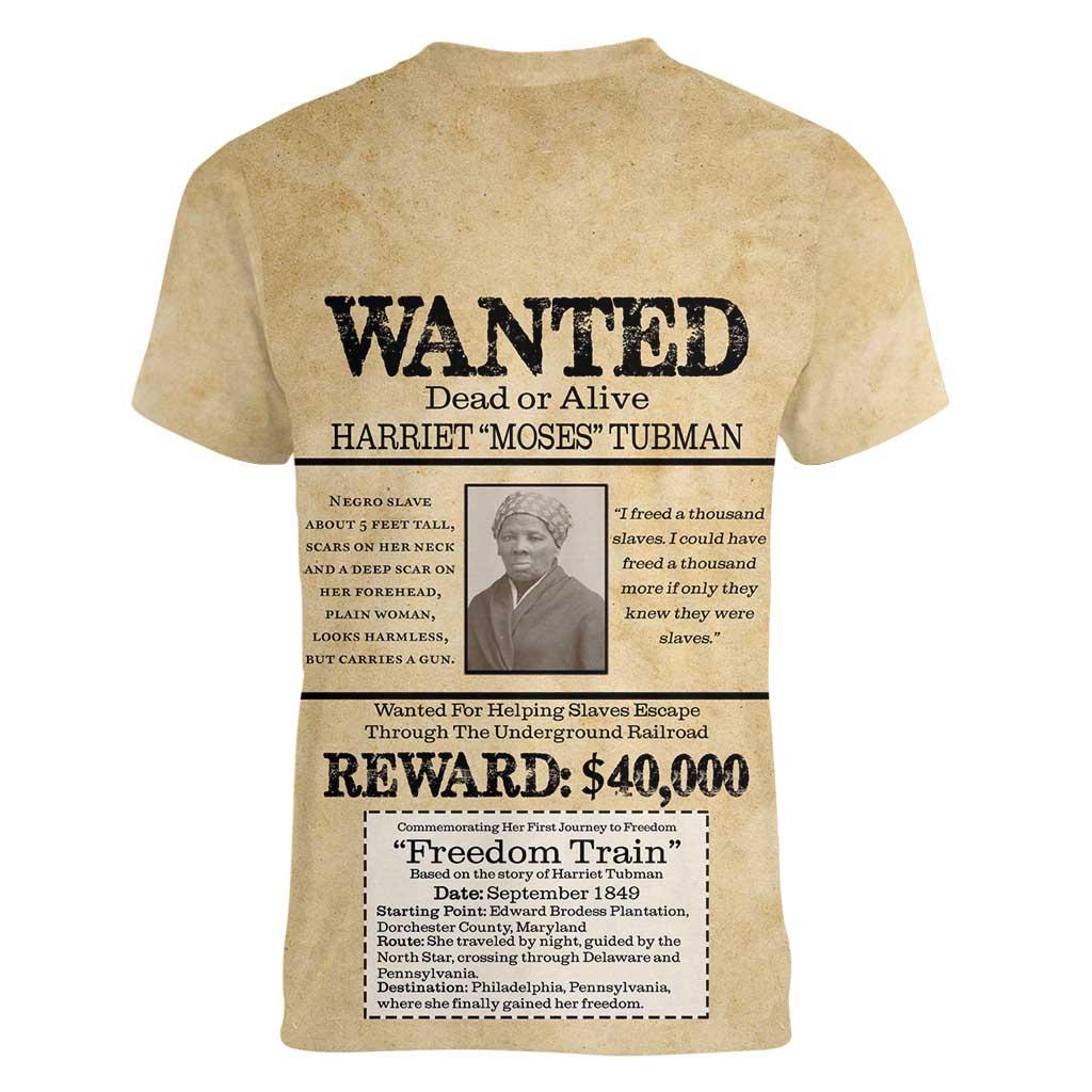 WANTED for Freedom Women V-Neck T-Shirt Harriet Moses Tubman - Wonder Print Shop