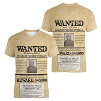 WANTED for Freedom Women V-Neck T-Shirt Harriet Moses Tubman - Wonder Print Shop