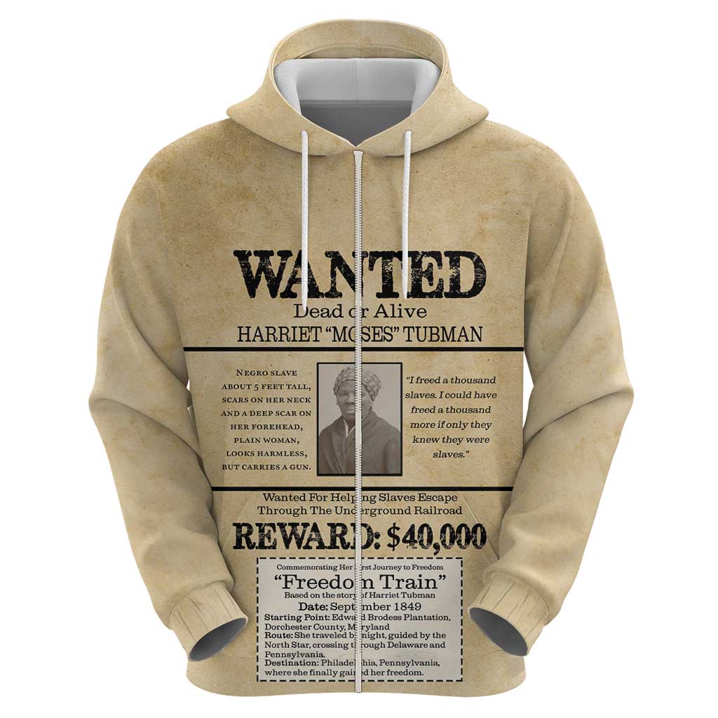 WANTED for Freedom Zip Hoodie Harriet Moses Tubman - Wonder Print Shop