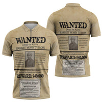 WANTED for Freedom Zipper Polo Shirt Harriet Moses Tubman - Wonder Print Shop