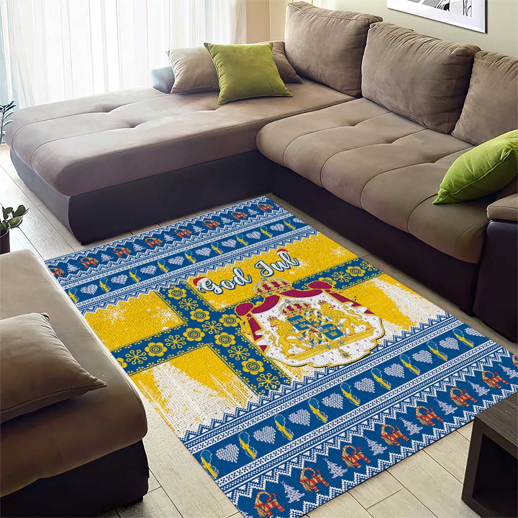 Sweden Christmas Area Rug Coat Of Arms - Scandinavian Pattern - Wonder Print Shop