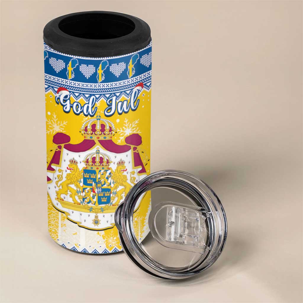 Sweden Christmas 4 in 1 Can Cooler Tumbler Coat Of Arms - Scandinavian Pattern - Wonder Print Shop