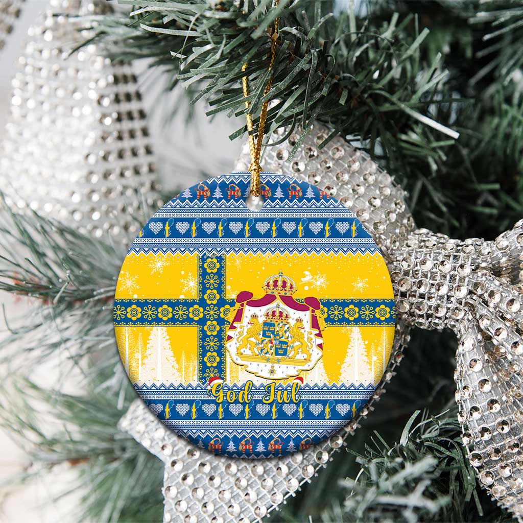 Sweden Christmas Ceramic Ornament Coat Of Arms - Scandinavian Pattern - Wonder Print Shop