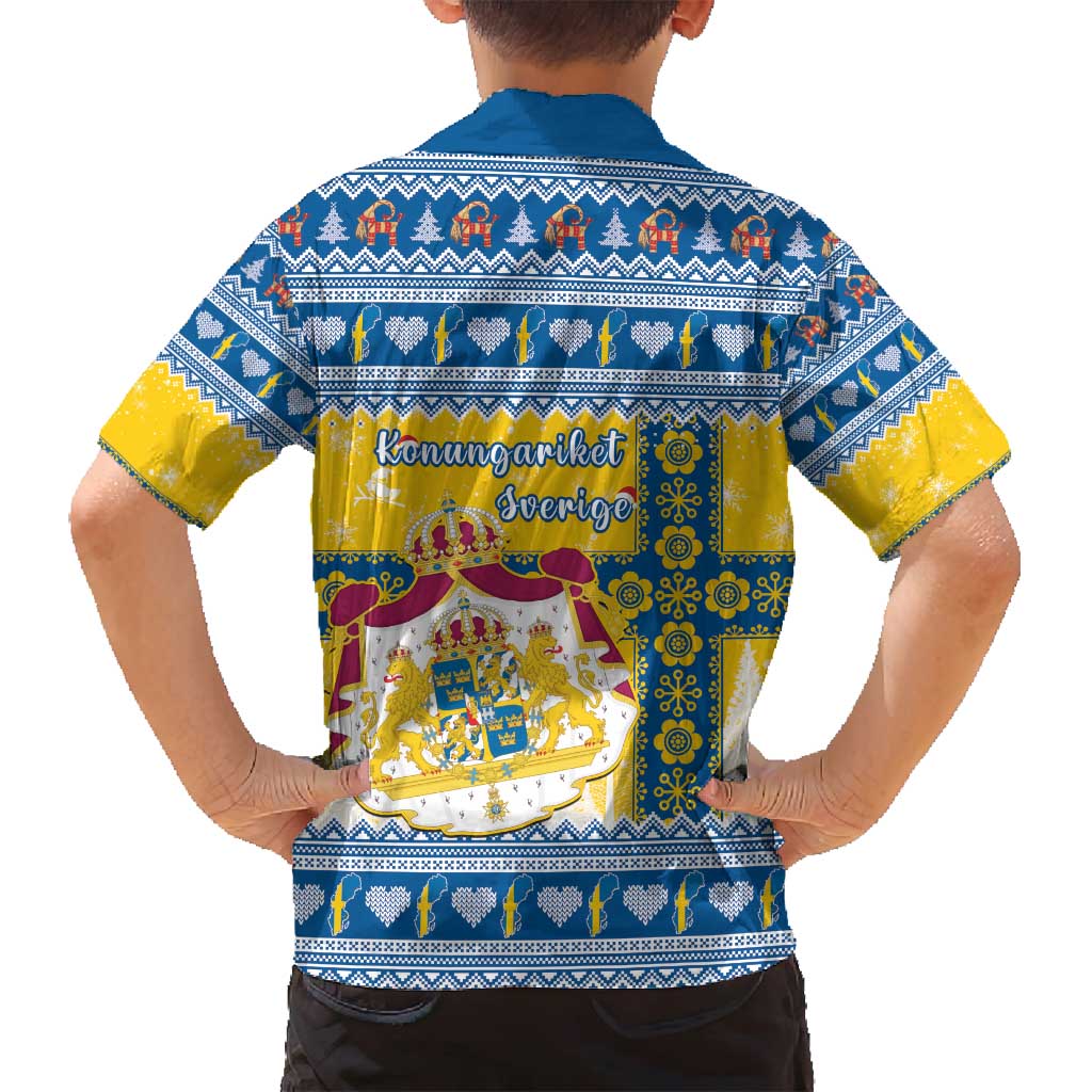 Sweden Christmas Family Matching Summer Maxi Dress and Hawaiian Shirt Coat Of Arms - Scandinavian Pattern - Wonder Print Shop