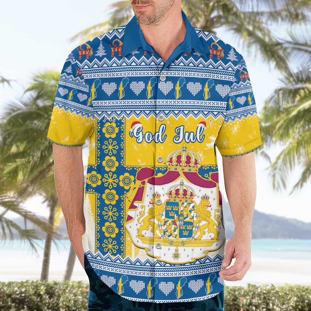 Sweden Christmas Hawaiian Shirt Coat Of Arms - Scandinavian Pattern - Wonder Print Shop