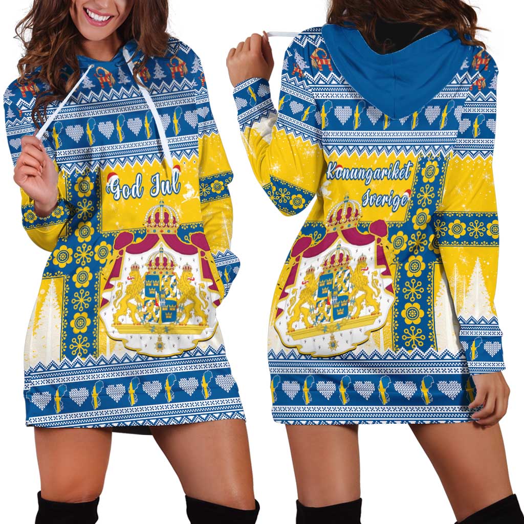 Sweden Christmas Hoodie Dress Coat Of Arms - Scandinavian Pattern - Wonder Print Shop