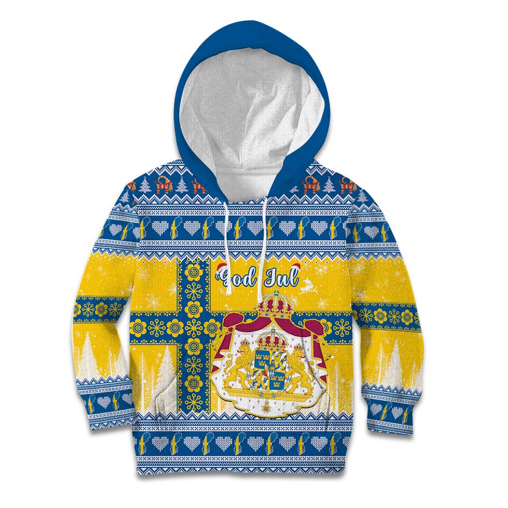 Sweden Christmas Kid Hoodie Coat Of Arms - Scandinavian Pattern - Wonder Print Shop