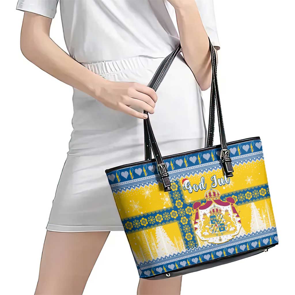 Sweden Christmas Leather Tote Bag Coat Of Arms - Scandinavian Pattern - Wonder Print Shop