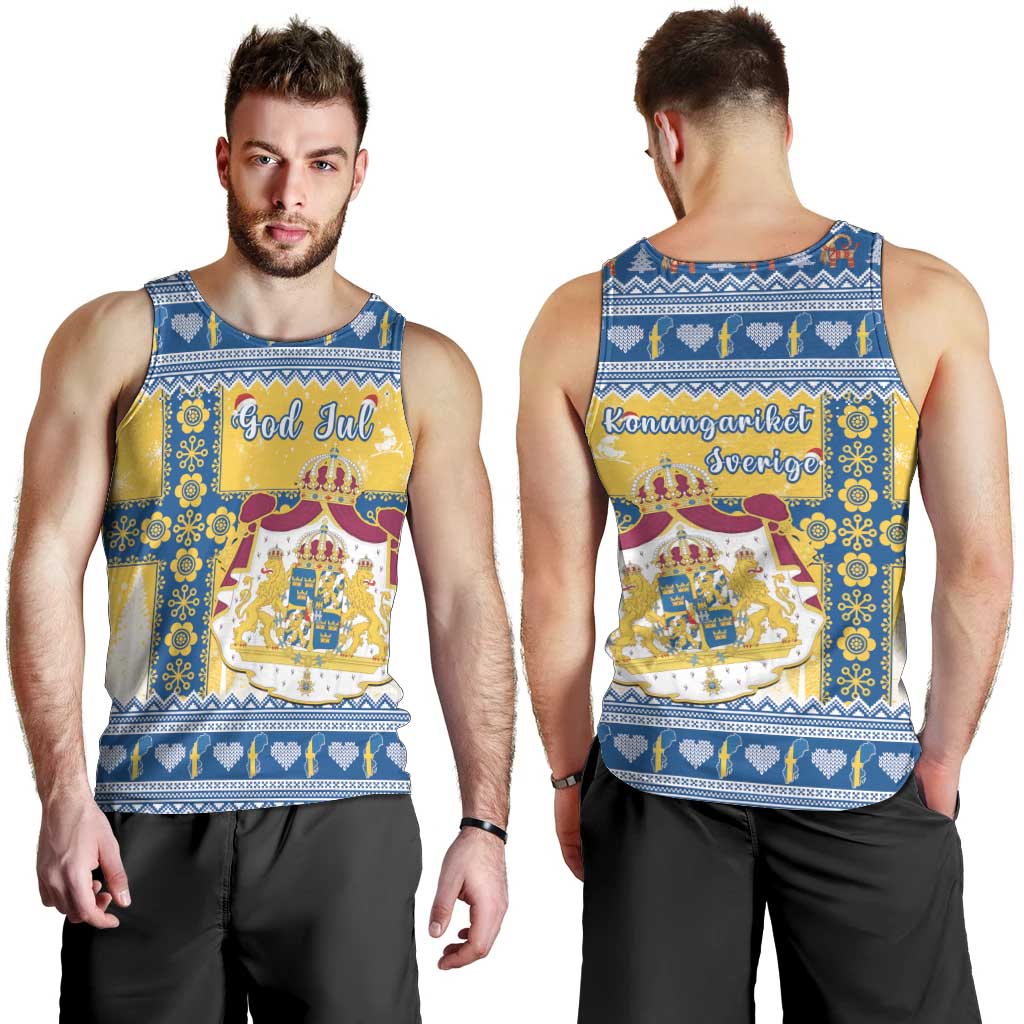 Sweden Christmas Men Tank Top Coat Of Arms - Scandinavian Pattern - Wonder Print Shop