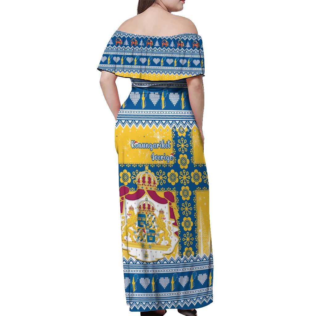 Sweden Christmas Off Shoulder Maxi Dress Coat Of Arms - Scandinavian Pattern - Wonder Print Shop