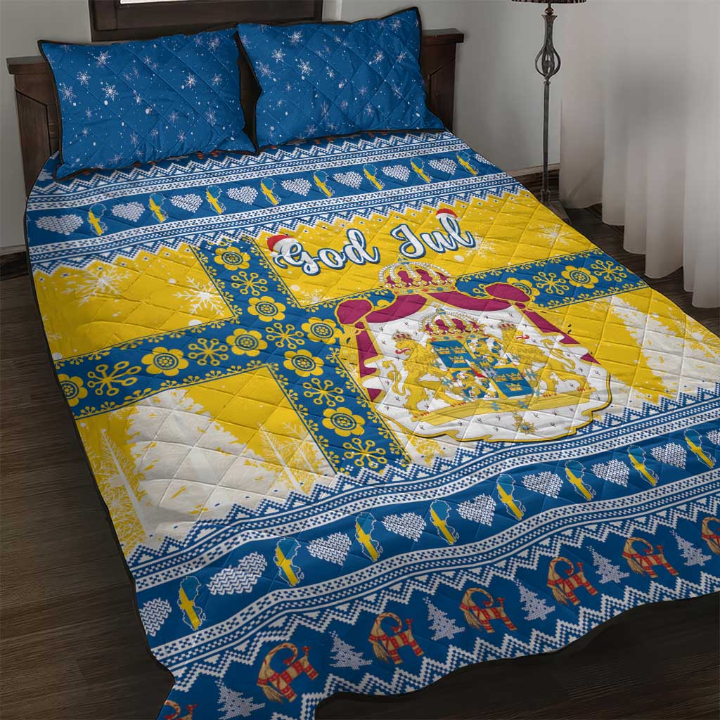 Sweden Christmas Quilt Bed Set Coat Of Arms - Scandinavian Pattern - Wonder Print Shop