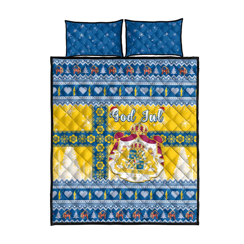 Sweden Christmas Quilt Bed Set Coat Of Arms - Scandinavian Pattern - Wonder Print Shop