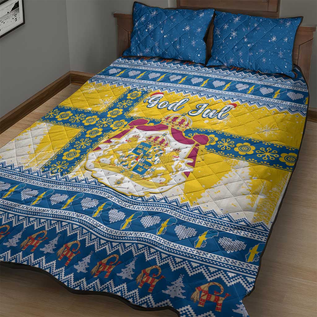 Sweden Christmas Quilt Bed Set Coat Of Arms - Scandinavian Pattern - Wonder Print Shop