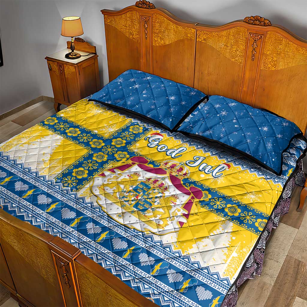 Sweden Christmas Quilt Bed Set Coat Of Arms - Scandinavian Pattern - Wonder Print Shop