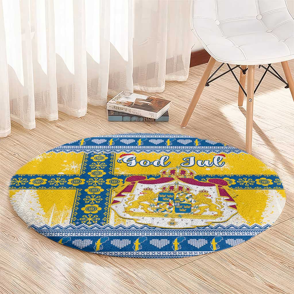 Sweden Christmas Round Carpet Coat Of Arms - Scandinavian Pattern
