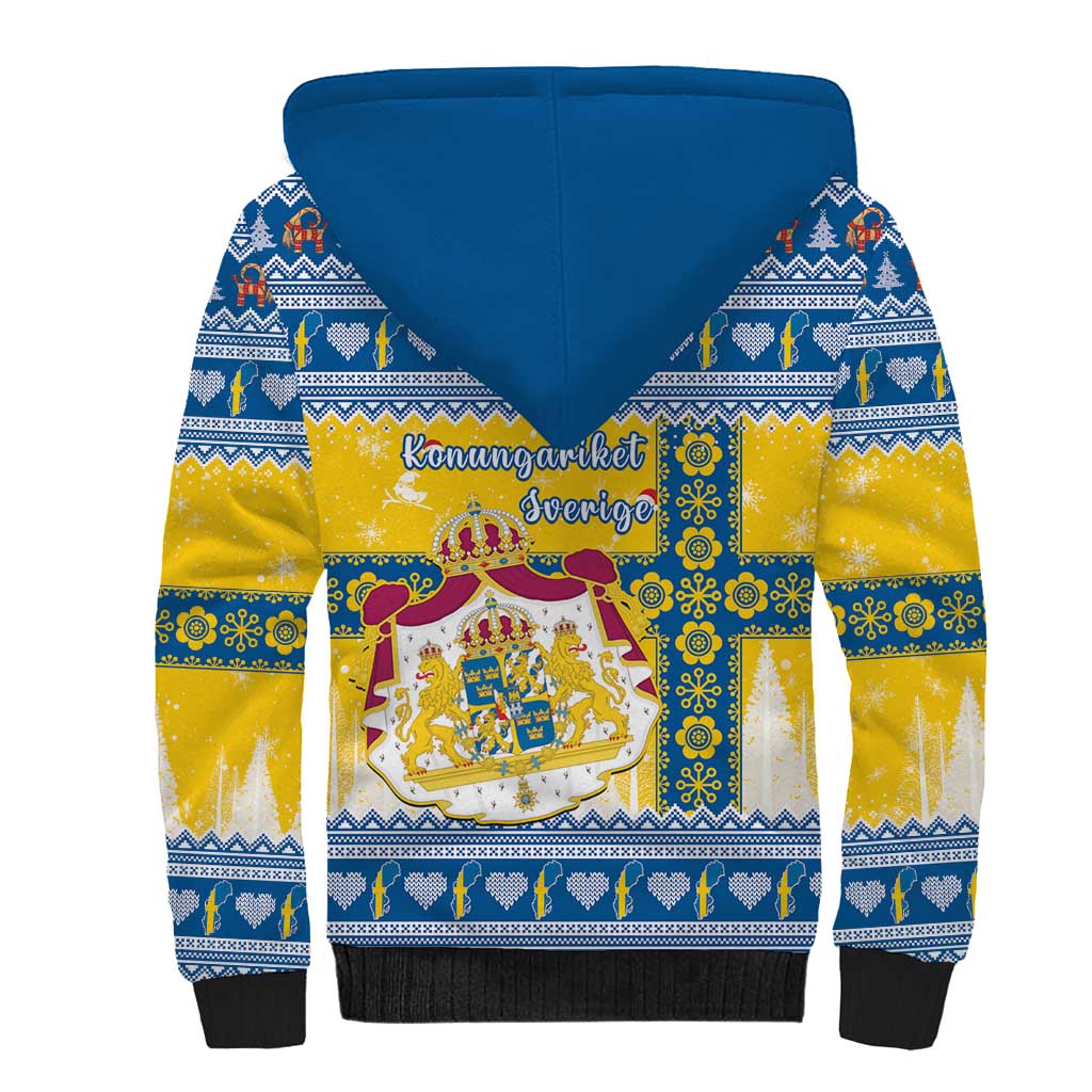 Sweden Christmas Sherpa Hoodie Coat Of Arms - Scandinavian Pattern - Wonder Print Shop