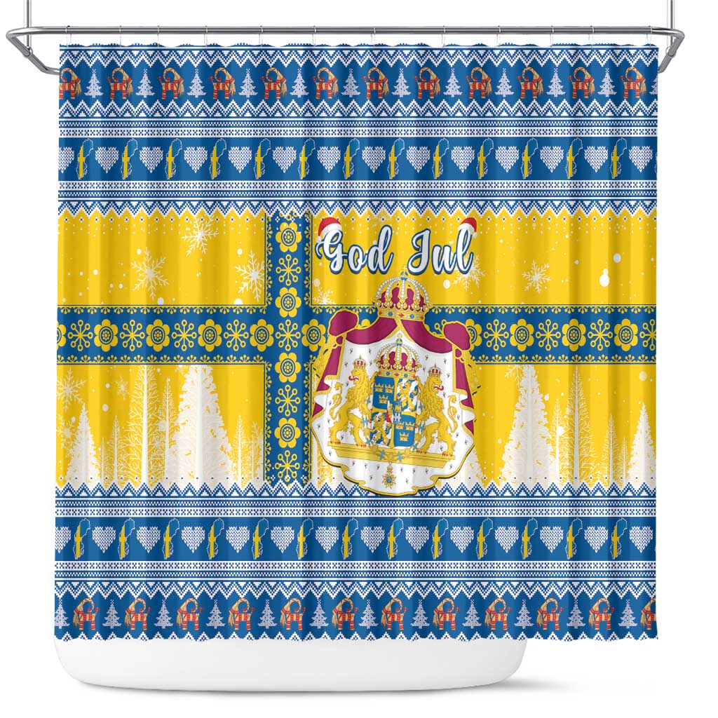 Sweden Christmas Shower Curtain Coat Of Arms - Scandinavian Pattern