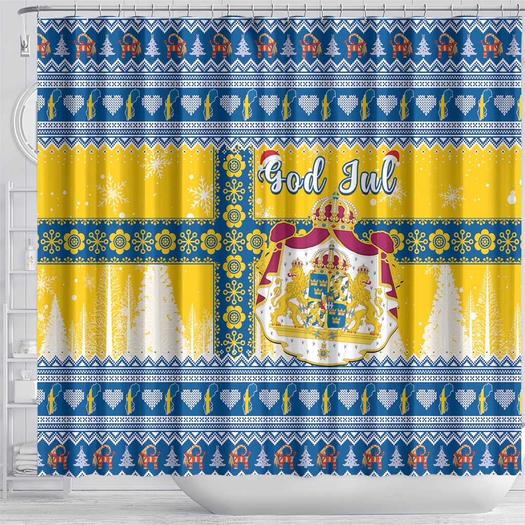 Sweden Christmas Shower Curtain Coat Of Arms - Scandinavian Pattern