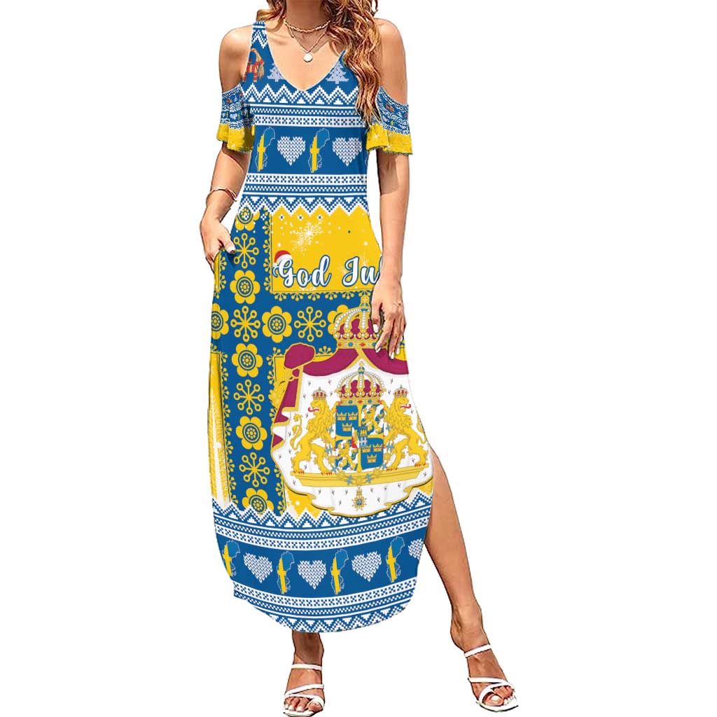 Sweden Christmas Summer Maxi Dress Coat Of Arms - Scandinavian Pattern - Wonder Print Shop