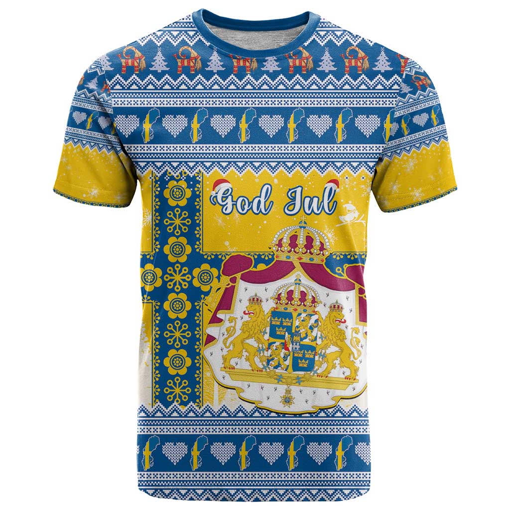 Sweden Christmas T Shirt Coat Of Arms - Scandinavian Pattern - Wonder Print Shop
