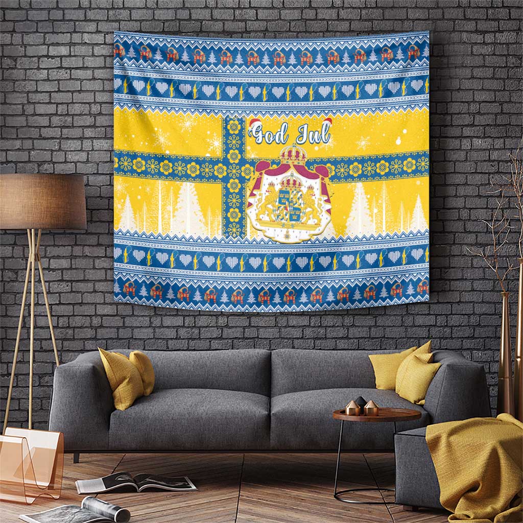 Sweden Christmas Tapestry Coat Of Arms - Scandinavian Pattern - Wonder Print Shop