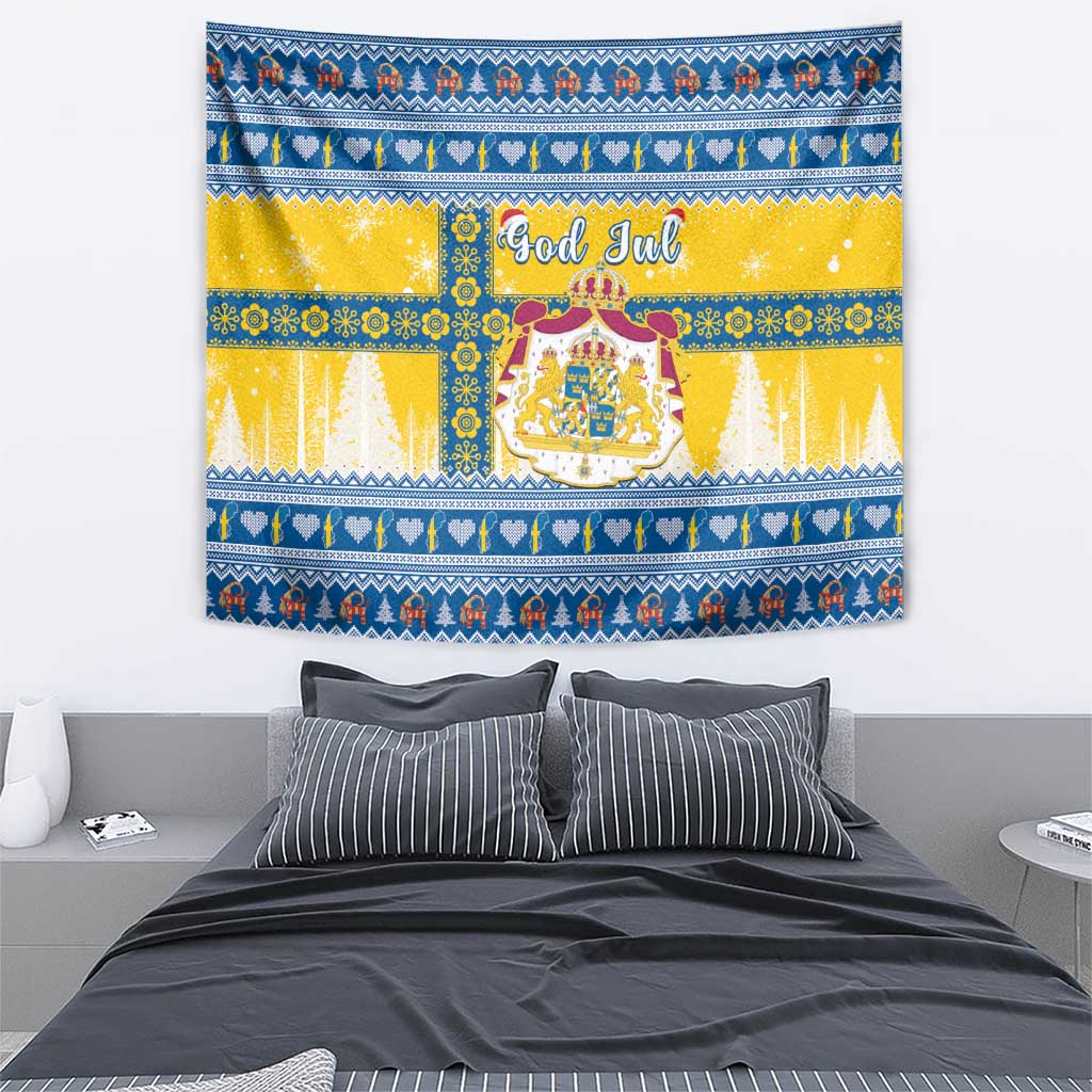 Sweden Christmas Tapestry Coat Of Arms - Scandinavian Pattern - Wonder Print Shop