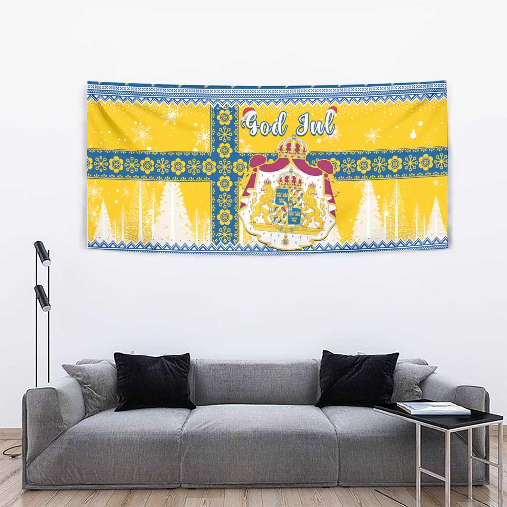 Sweden Christmas Tapestry Coat Of Arms - Scandinavian Pattern - Wonder Print Shop