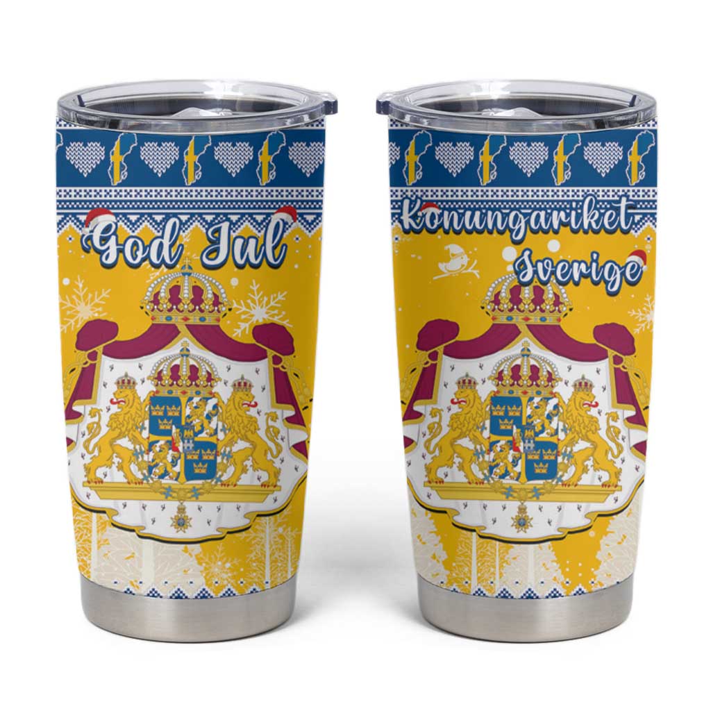 Sweden Christmas Tumbler Cup Coat Of Arms - Scandinavian Pattern - Wonder Print Shop