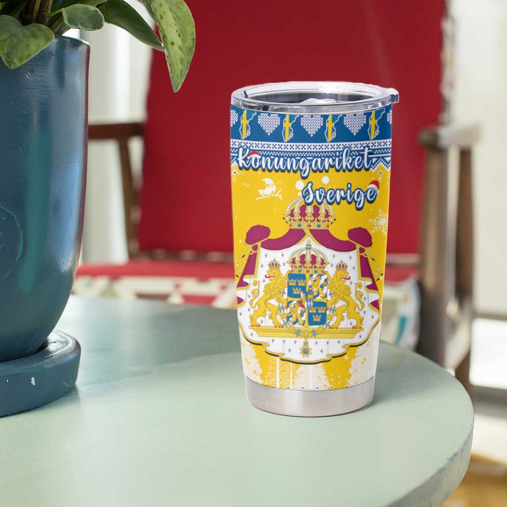 Sweden Christmas Tumbler Cup Coat Of Arms - Scandinavian Pattern - Wonder Print Shop