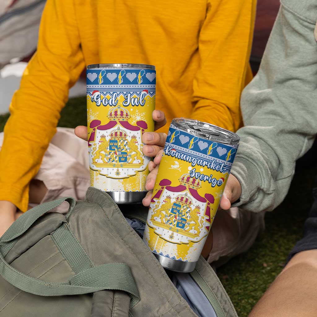 Sweden Christmas Tumbler Cup Coat Of Arms - Scandinavian Pattern - Wonder Print Shop