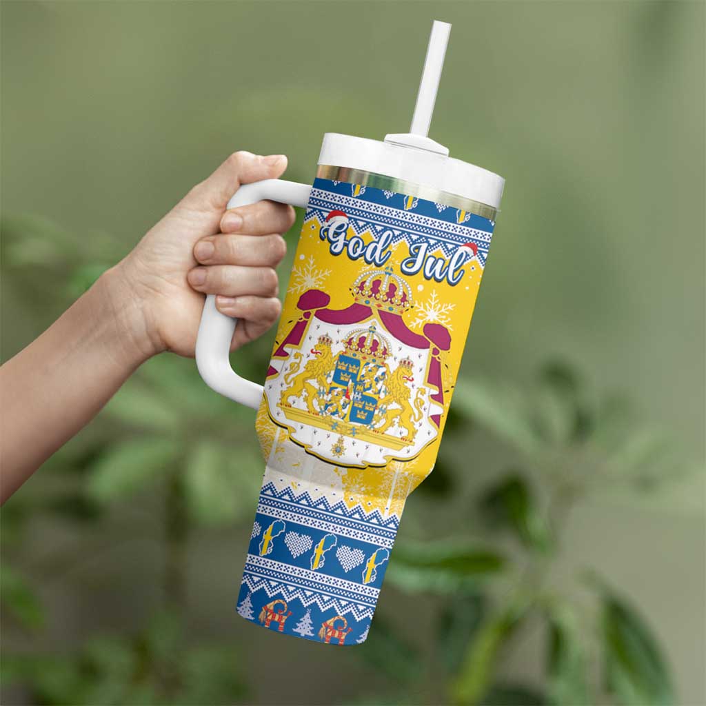 Sweden Christmas Tumbler With Handle Coat Of Arms - Scandinavian Pattern - Wonder Print Shop
