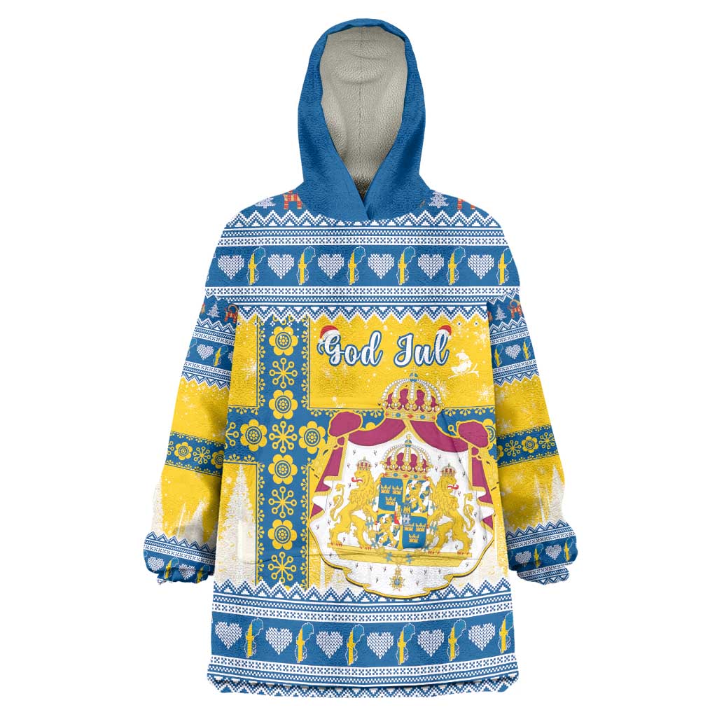 Sweden Christmas Wearable Blanket Hoodie Coat Of Arms - Scandinavian Pattern - Wonder Print Shop